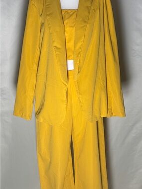 SHEIN Mustard Yellow Wide-Leg Pantsuit with Blazer